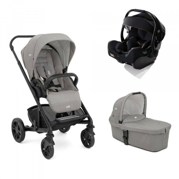 Poussette trio chrome pebble + siège auto i-jemini eclipse noir + nacelle chrome pebble gris Joie