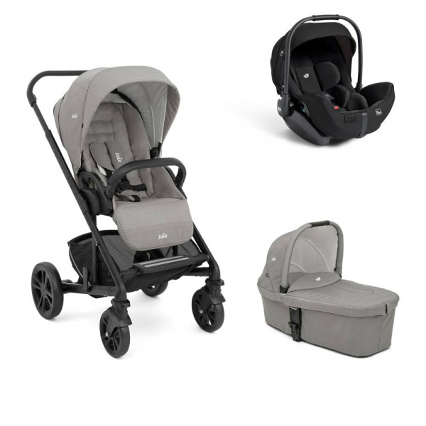 Poussette trio chrome pebble + siège auto i-level pro eclipse noir + nacelle chrome pebble gris Joie