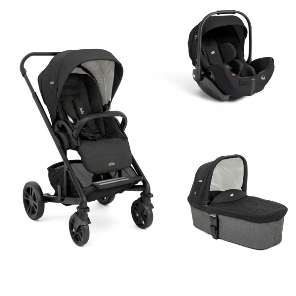 Poussette trio chrome pebble + siège auto i-level pro eclipse noir + nacelle chrome pebble gris Joie