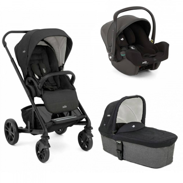Poussette trio chrome + siège auto i-snug 2 + nacelle chrome shale noir Joie