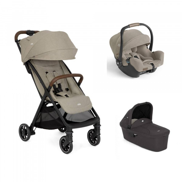 Poussette trio pact pro oak + siège auto i-starter sandstone + nacelle ramble shale Joie