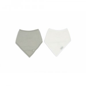 Lot de 2 bavoirs bandana gaze de coton olive green & oatmeal Jollein