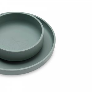 Coffret repas bébé silicone ash green Jollein