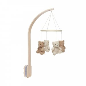 Pack support mobile bébé bois + mobile d’éveil bébé teddy bear naturel et biscuit Jollein