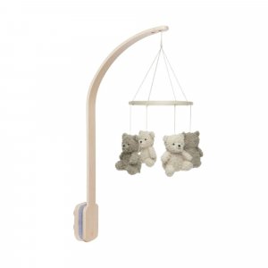 Pack support mobile bébé bois + mobile d’éveil bébé teddy bear olive green et naturel Jollein