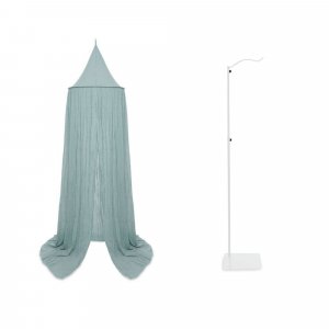 Pack ciel de lit vintage 245 cm sea green + flèche de lit blanche Jollein