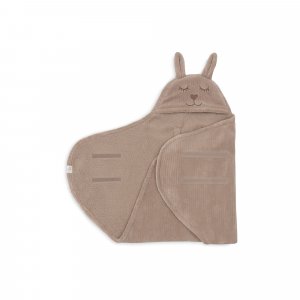 Couverture nomade portefeuille bunny cloudy rib milky coffee Jollein