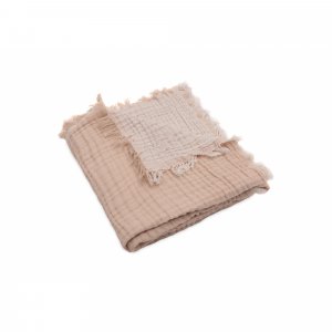 Couverture bébé 120x120 cm à franges moonstone et ivoire Jollein