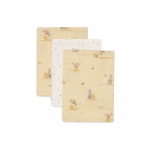 Lot de 3 gants de toilette gaze de coton kangaroots Jollein