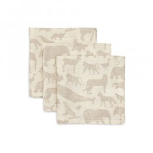 Lot de 3 langes en coton 31 x 31 cm animals nougat Jollein