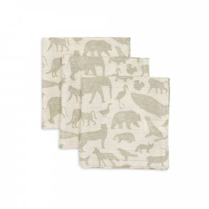 Lot de 3 langes en coton 31 x 31 cm animals olive green Jollein
