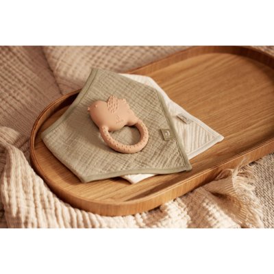 Lot de 2 bavoirs bandana gaze de coton olive green & oatmeal