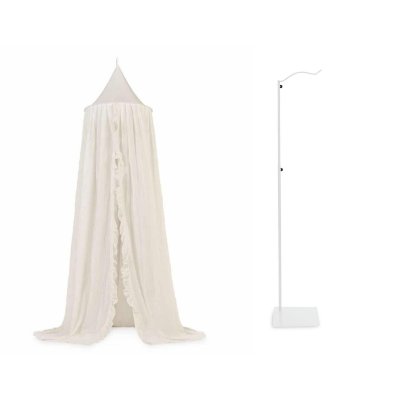 Pack ciel de lit vintage 245 cm ruffle ivoire + flèche de lit blanche