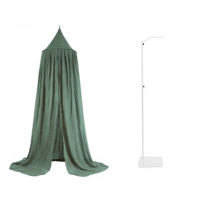 Pack ciel de lit vintage 245 cm ash green + flèche de lit blanche