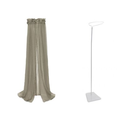 Pack ciel de lit vintage 155 cm olive + flèche de lit blanche