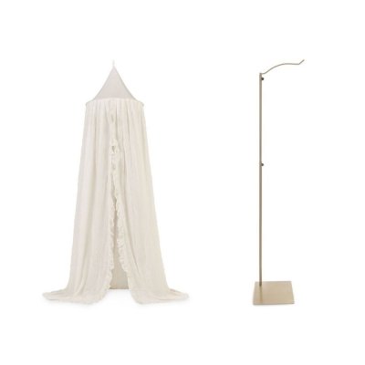 Pack ciel de lit vintage 245 cm ruffle ivoire + flèche de lit messing gold