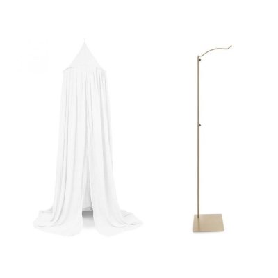 Pack ciel de lit vintage 245 cm white + flèche de lit messing gold