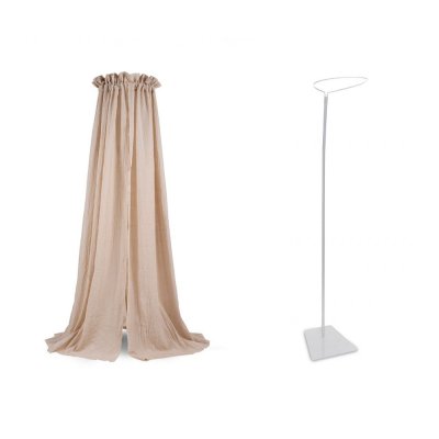 Pack ciel de lit vintage 155 cm nougat + flèche de lit blanche