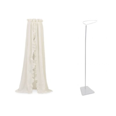 Pack ciel de lit vintage 155 cm ruffle ivoire + flèche de lit blanche