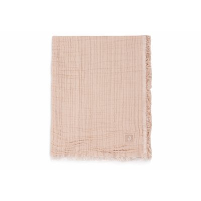 Couverture bébé 120x120 cm à franges moonstone et ivoire