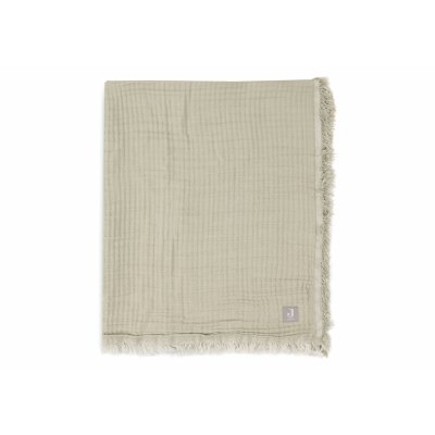 Couverture bébé 120x120 cm à franges olive et ivoire