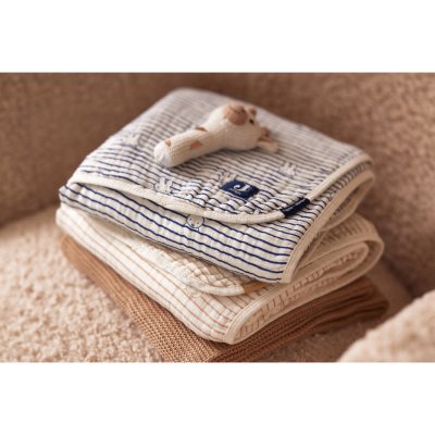 Couverture bébé gaze de coton 75x100 cm miffy stripe navy