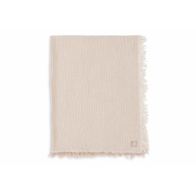 Couverture bébé 120x120 cm à franges biscuit