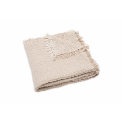 Couverture bébé 120x120 cm à franges biscuit