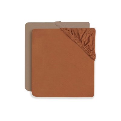 Lot de 2 draps housses 60x120 cm jersey caramel et biscuit