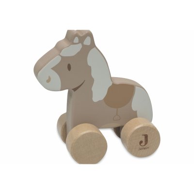 Jouet en bois à roulettes cheval