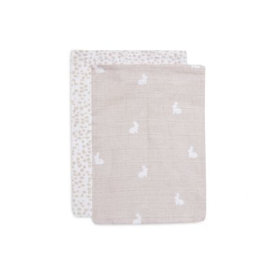 JOLLEIN Lot de 2 gants de toilette  gaze de coton dotted rabbit nougat