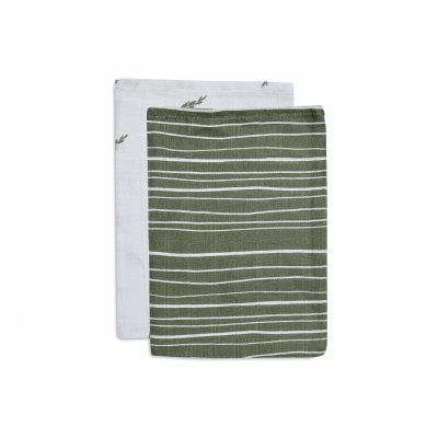 JOLLEIN Lot de 2 gants de toilette  gaze de coton stripe leaf green