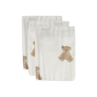 Lot de 3 gants de toilette gaze de coton teddy bear