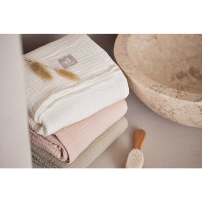 Lot de 2 langes gaze de coton 115 x 115 cm olive et ivoire