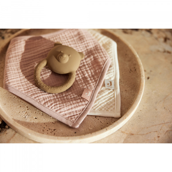 Lot de 2 bavoirs bandana gaze de coton wild rose & oatmeal Jollein