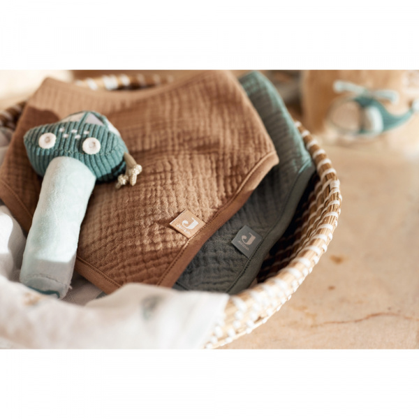 Lot de 2 bavoirs bandana gaze de coton sea green & biscuit Jollein