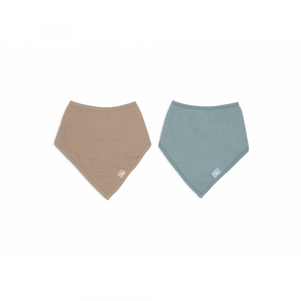 Lot de 2 bavoirs bandana gaze de coton sea green & biscuit Jollein