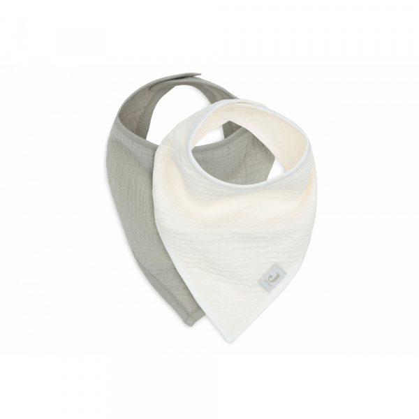 Lot de 2 bavoirs bandana gaze de coton olive green & oatmeal Jollein
