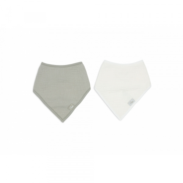 Lot de 2 bavoirs bandana gaze de coton olive green & oatmeal Jollein