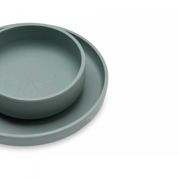 Coffret repas bébé silicone ash green Jollein