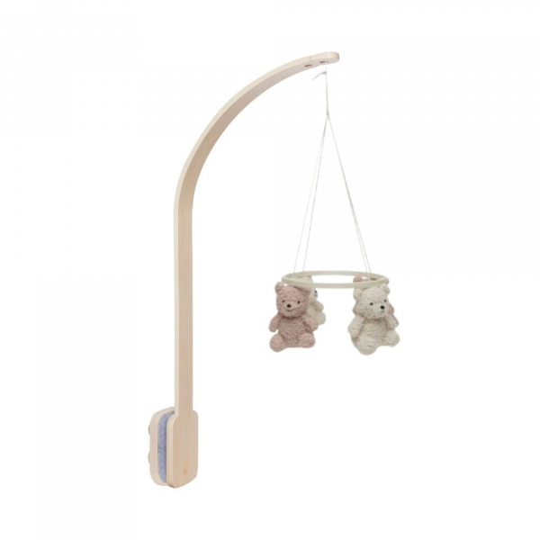 Pack support mobile bébé bois + mobile d’éveil bébé teddy bear wild rose et naturel Jollein
