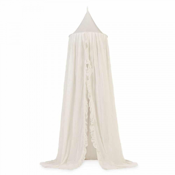 Pack ciel de lit vintage 245 cm ruffle ivoire + flèche de lit blanche Jollein