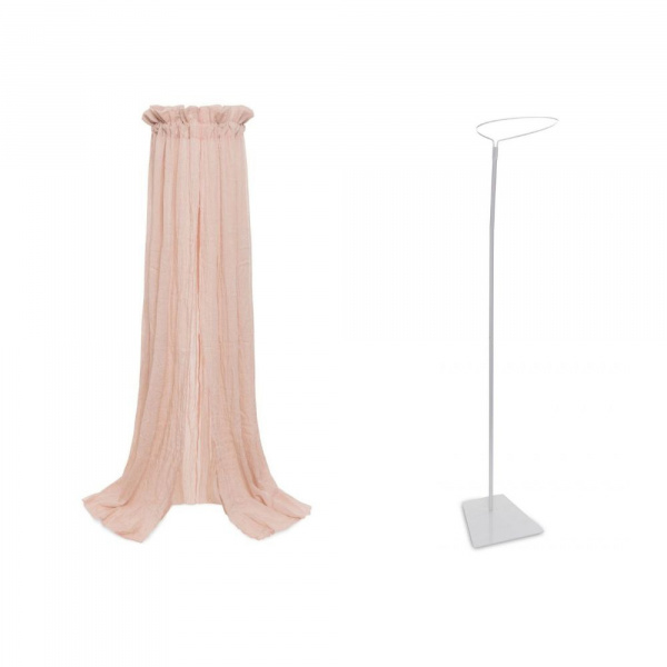 Pack ciel de lit vintage 155 cm rosewood + flèche de lit blanche Jollein