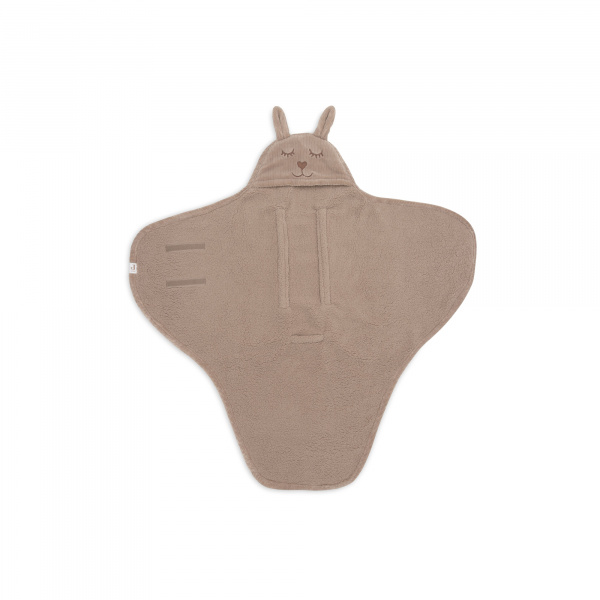 Couverture nomade portefeuille bunny cloudy rib milky coffee Jollein