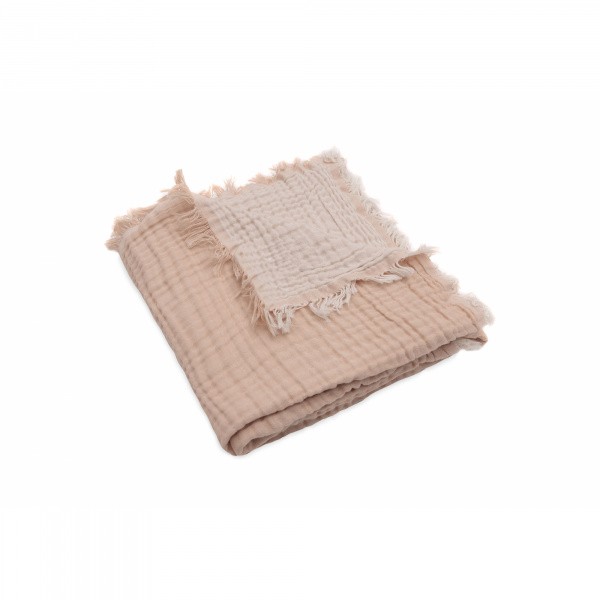 Couverture bébé 120x120 cm à franges moonstone et ivoire Jollein