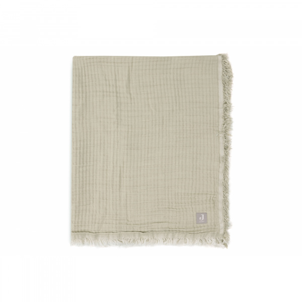 Couverture bébé 120x120 cm à franges olive et ivoire Jollein