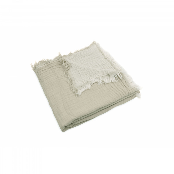 Couverture bébé 120x120 cm à franges olive et ivoire Jollein