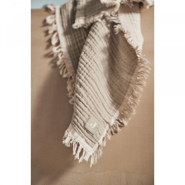 Couverture bébé 120x120 cm à franges olive et ivoire Jollein