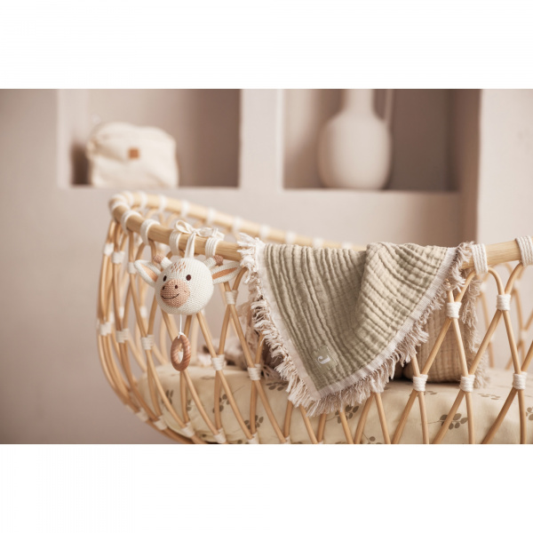 Couverture bébé 120x120 cm à franges olive et ivoire Jollein