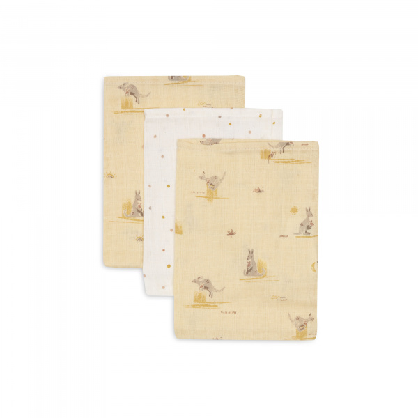 Lot de 3 gants de toilette gaze de coton kangaroots Jollein